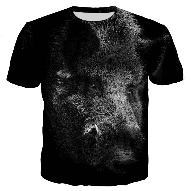 

New Hot 3d Printed Wild Boar T-shirt Men Graphic Black Top T-shirt Casual Round Neck Short Sleeve Personalized T-shirt Streetwea