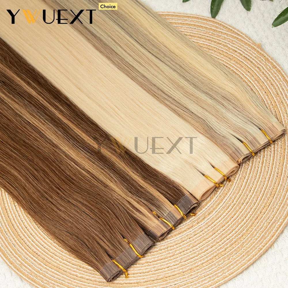 غير مرئية طويلة بولي Skin الجلد لحمة مسطحة حزم الشعر البشري 12 بوصة-20 بوصة الطبيعية مستقيم آلة تمديدات شعر ريمي