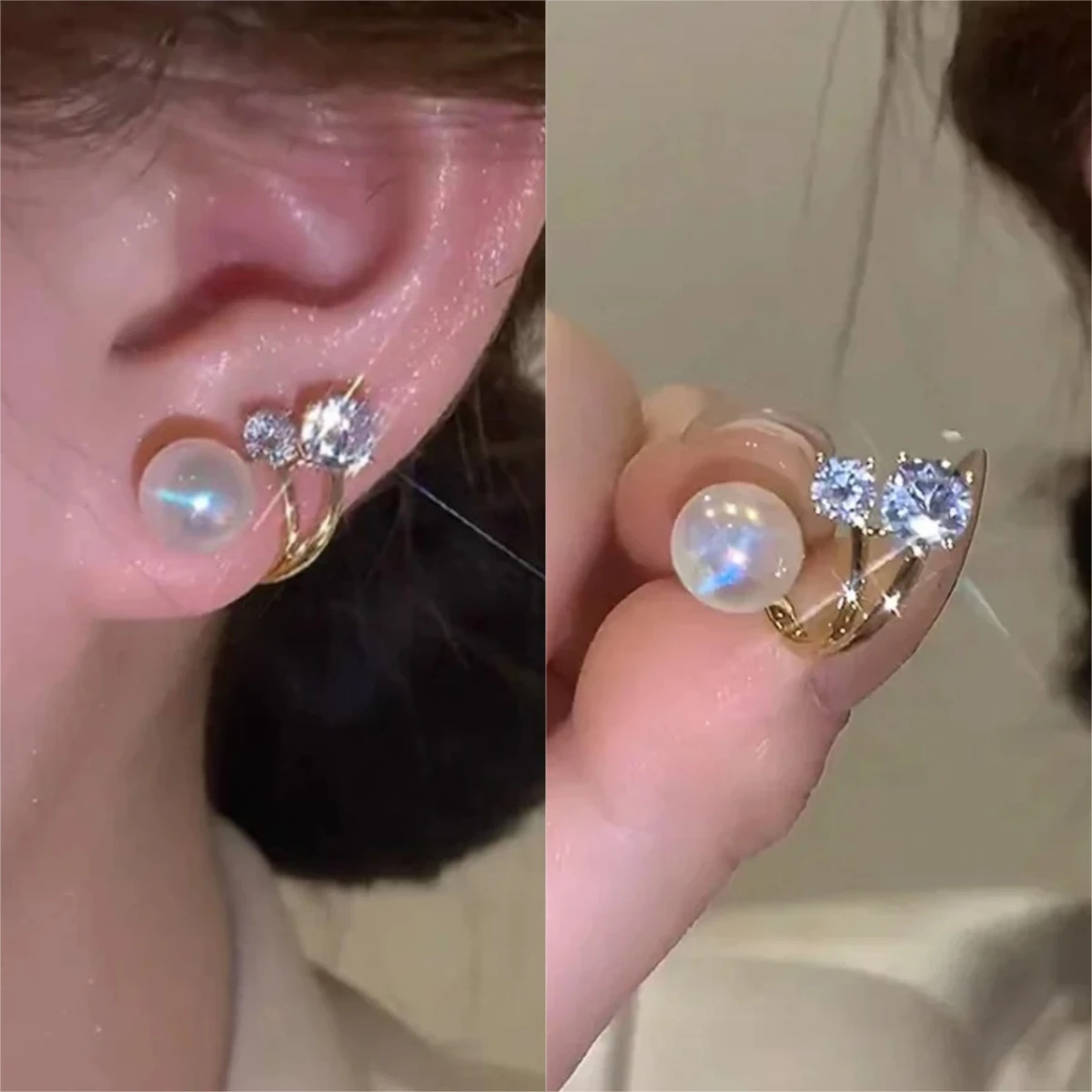 Temperament Pearl Earrings for Women Metal Crystal Stud Earrings Niche Design High End Luxury Trendy Earrings Сережки Жіночі