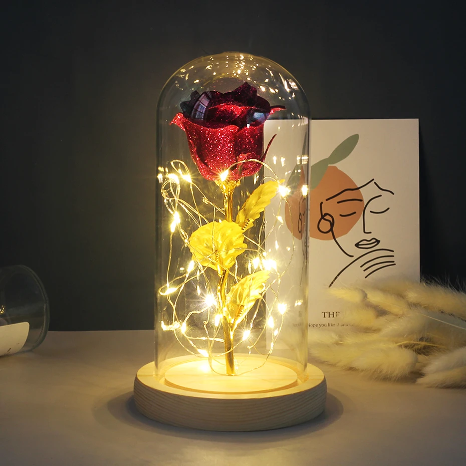 

Artificial Eternal Flowers In Glass Dome Home Decor Ornaments Beauty And Beast Rose For New Year Christmas Valentine's Gift