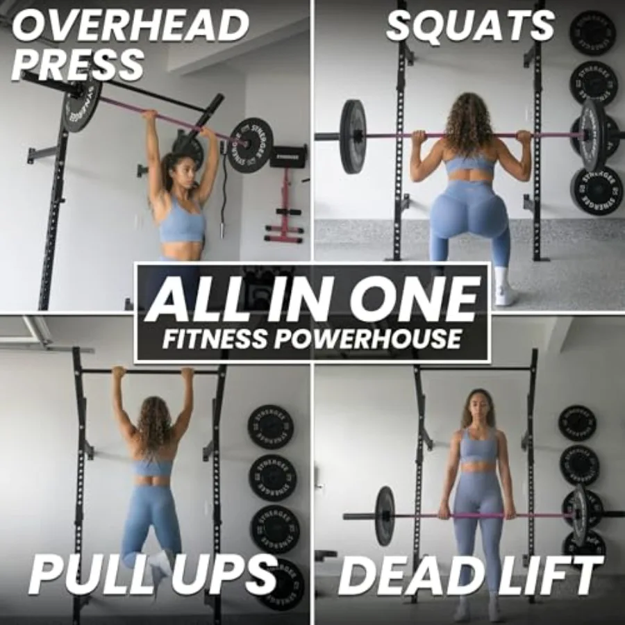 Wall Mounted Squat Rack for home gym use steel construction black finish 750lb capacity with J-Cups and adjustable pull-up bar view 6