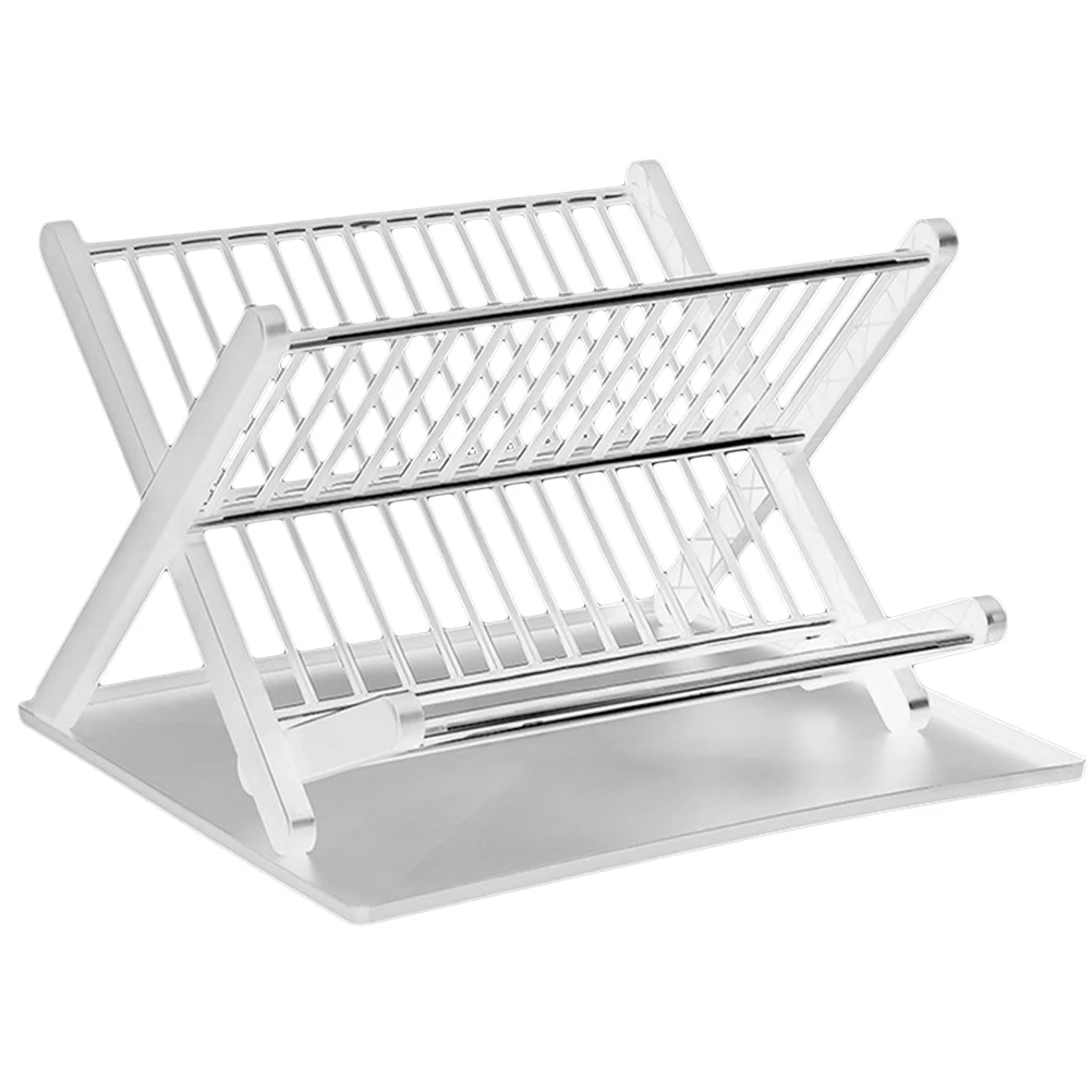 Foldable Kitchen Dish Drainer Dish Drying Large Capacity Bowl Storage White Counter Dishes Rack For Kitchen Drainage Practical