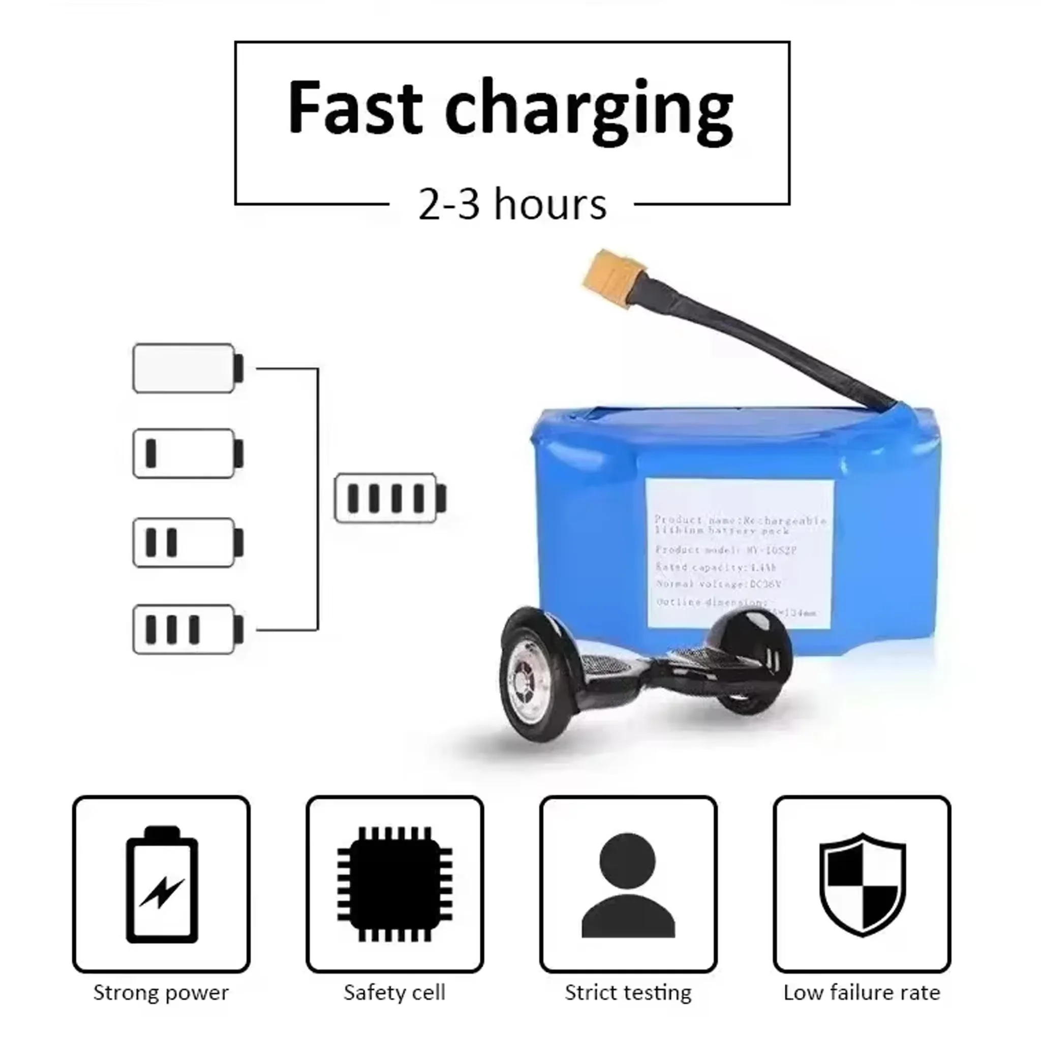 Aluminum Heat Sink! 36V 7000mAh 10S2P Lithium Battery for Self-balancing Hoverboard & Unicycle