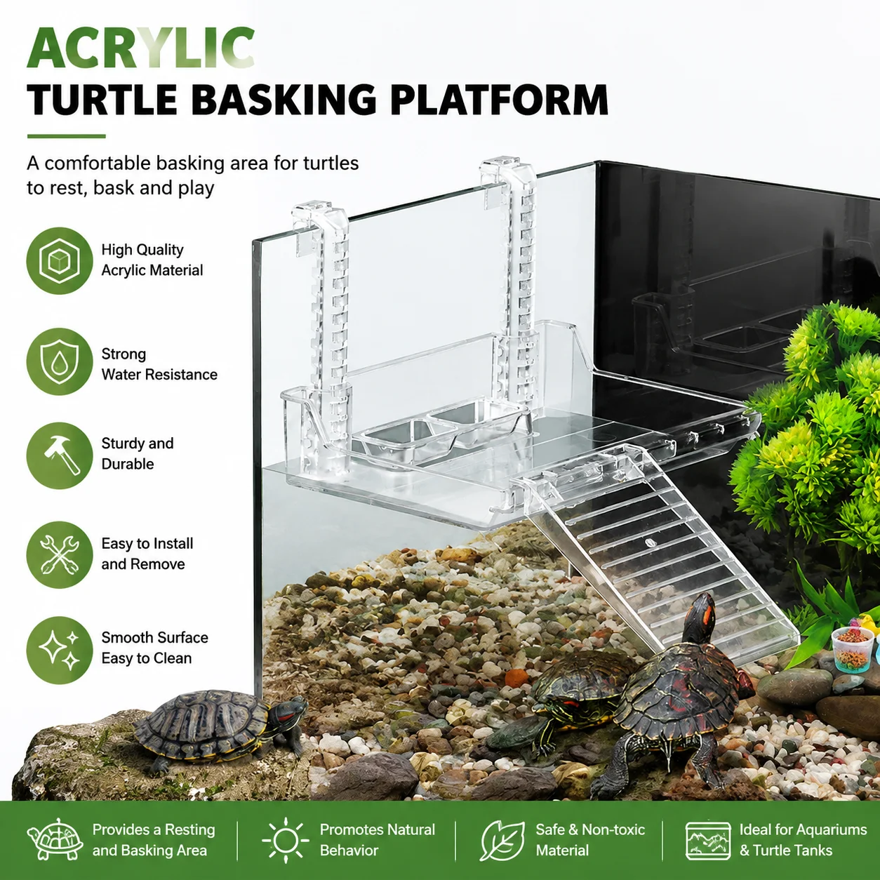 Acrylic Turtle Basking Platform Adjustable Floating Island Reptile Sunbathing Rest Platform for Turtles Frogs Lizards