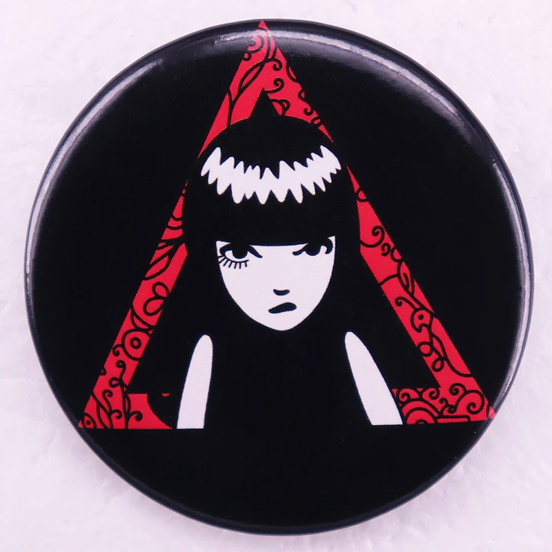 Emily The Strange Button Pin Gothic Girl Tinplate Badge for Various Clothing Backpacks and Bags