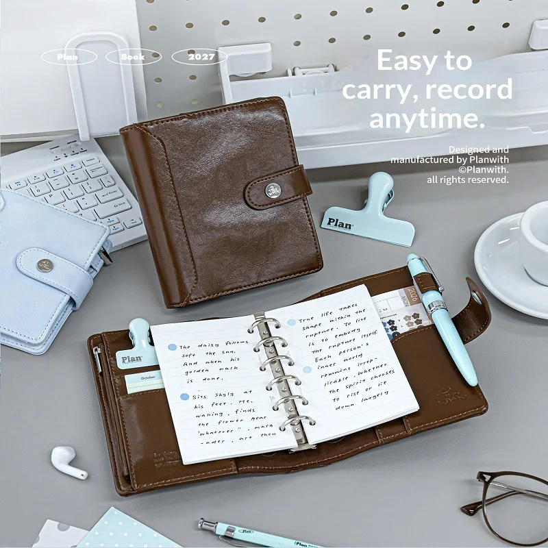 Planwith M5 A7 Leather Binder Planner Mini Pocket Notebook To Do List Journal Removable Inner Pages Hand Account Notepad