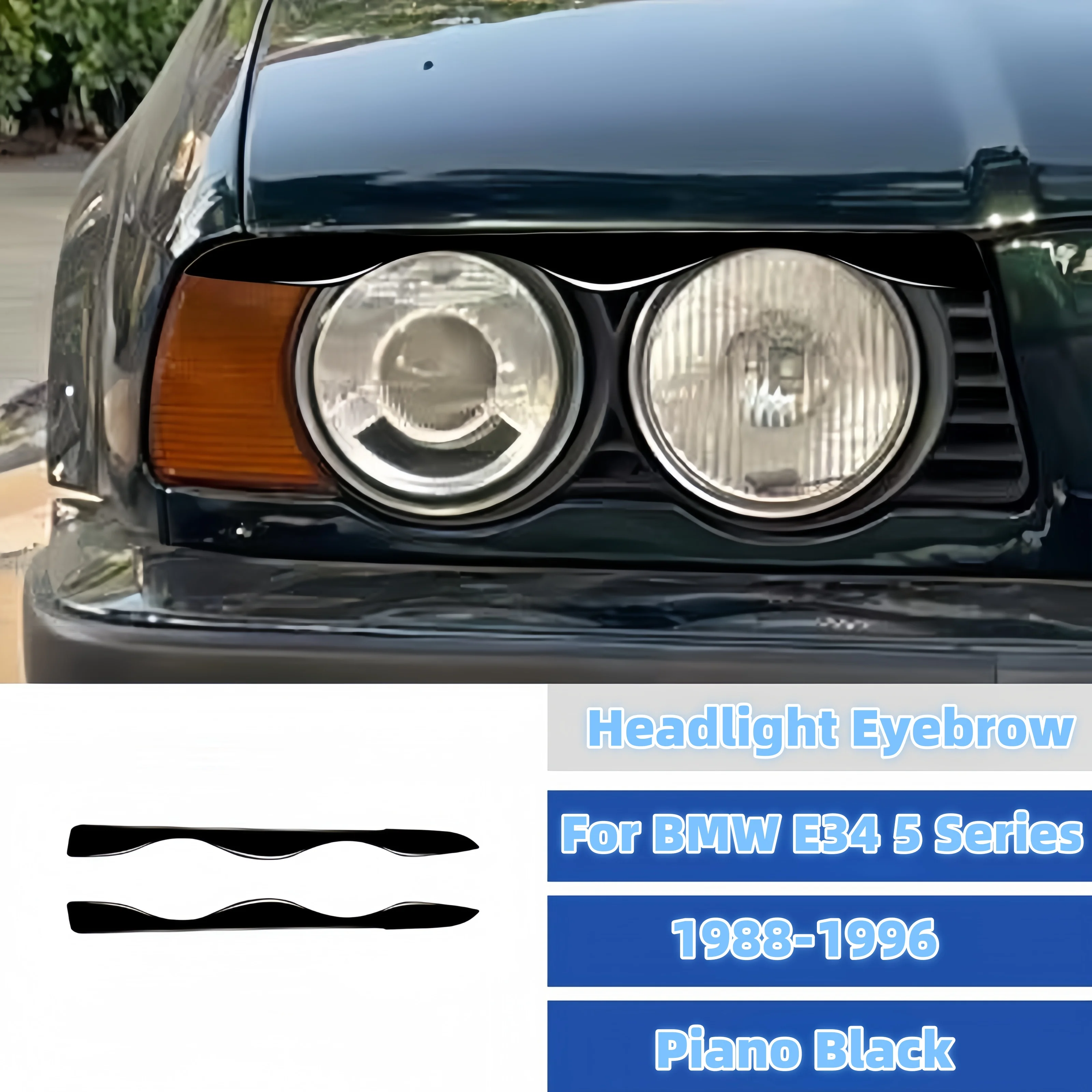 For BMW E34 5 Series 1988-1996 Piano Black Car Headlight Eyebrows Eyelid Cover Protective Trim Stickers Accesorios Para Auto