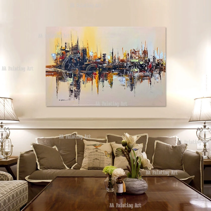 

Famous City Huge Architecturals Scenery Modern Home Showpieces Buildings Oil Painting Picture Acrylic Artwork For Wall Decor