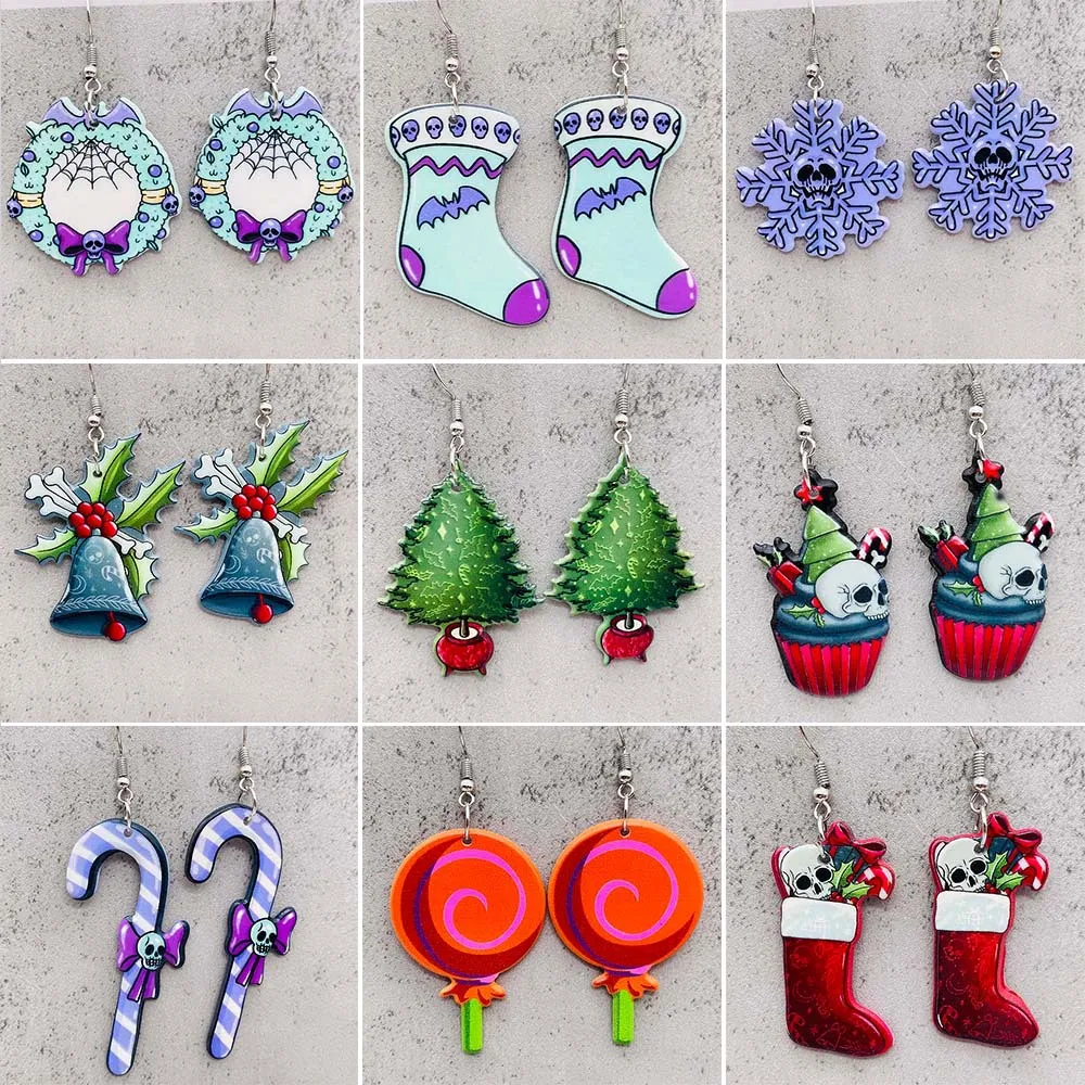 Christmas Halloween Acrylic Earrings Snowflake Candy Socks Dangle Earrings for Women Funny Holiday Jewelry