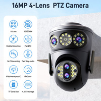 8K 16MP Outdoor Wifi IP Camera  PTZ Four Lens Three Screen 10X Zoom Human Detect Auto Tracking Wireless Surveillance Camera CCT