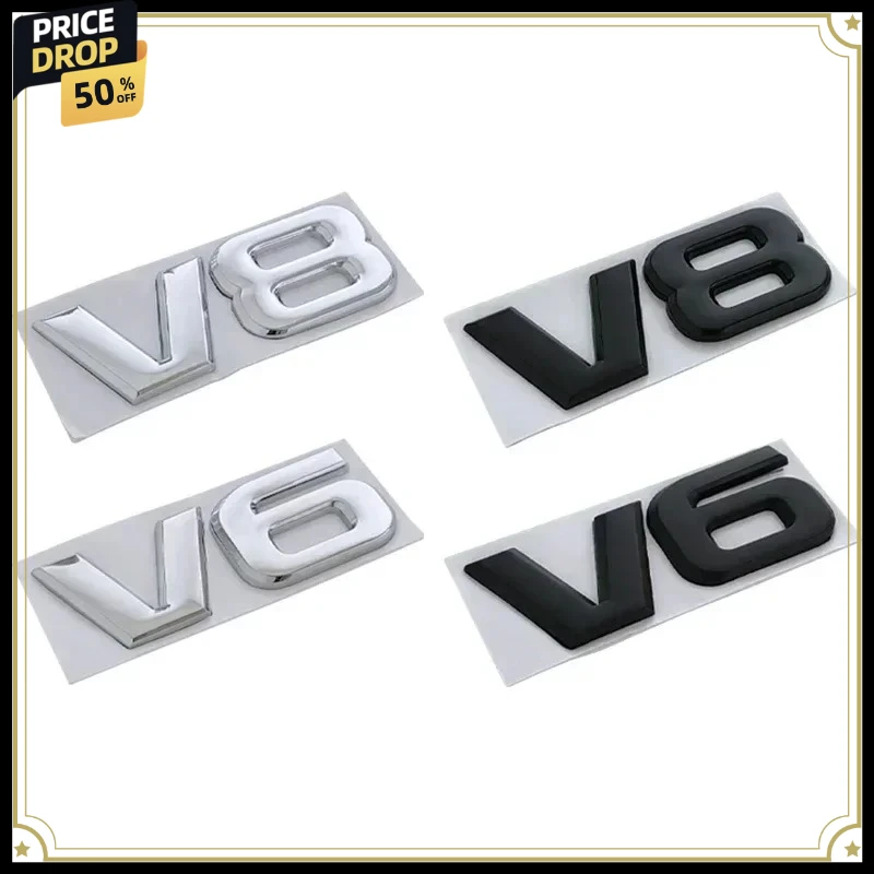 

3d Metal V6 V8 Logo Rear Trunk Tailgate Fender Emblem Badge Sticker Car accessories for BMW KIA Audi A4 A5 A6