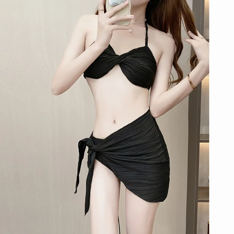 Sexy Halter Bikini Set Women's Swimsuit Three-piece Bra Briefs Gauze Scarf Swimwear Bathing Suit Brazilian Biquinis