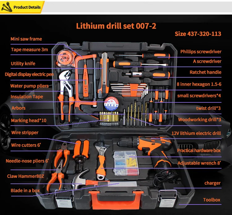 Power Drill Combo Carpenter Tool Set Combo Power Tool Kit Cordless