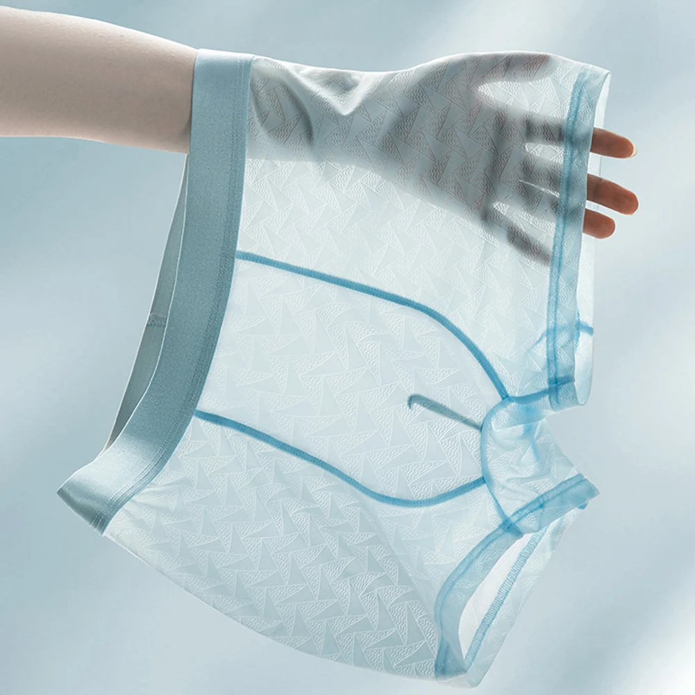 

Men Silk Mesh Jacquard Boxer Shorts Underwear Sheer Lingerie Breathable Panties Calcinha Mid Rise Trunk Men's Underpants