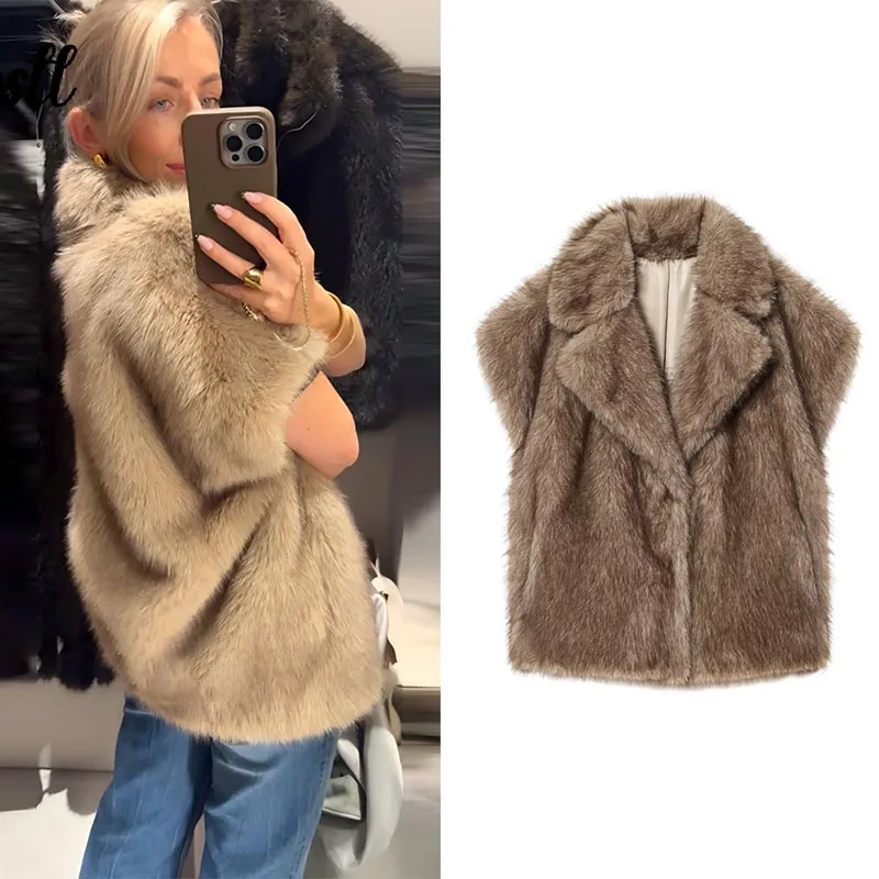 Guobioziy Women's Top 2026 New Style Women's Sleeveless Faux Fur Vest Vest Style Versatile Layering Vintage Luxe
