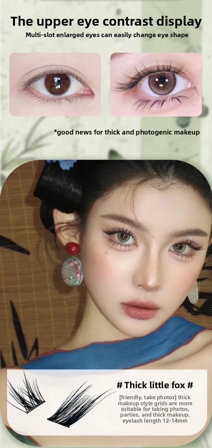 Klebefreie, natürlich aussehende Fox-Eye Wispy Lashes, flauschige, weiche, einzelne Wimpernbüschel, lange, verlängernde Cat-Eye-Kunstwimpern – Detail 5