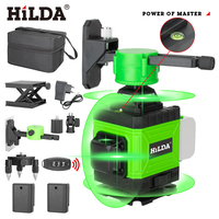 HILDA 16 Lines Green Line Laser Level Remote Control Horizontal and Vertical Cross 360° Self-Leveling Laser Level with 2 battery