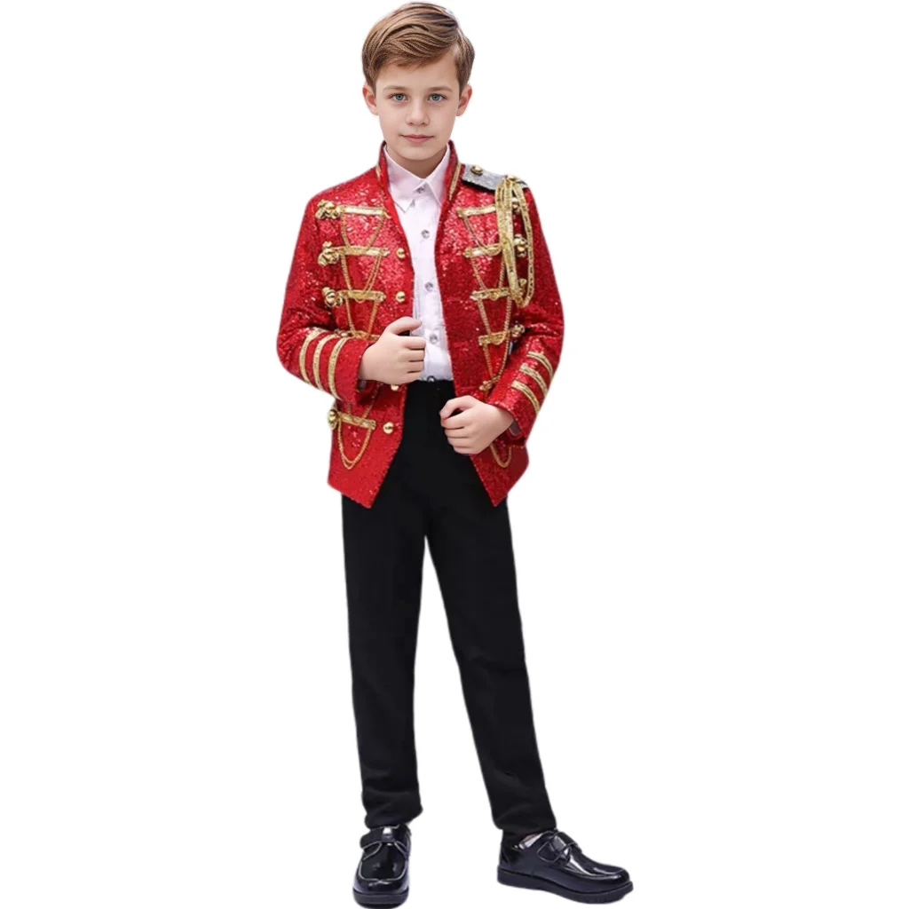 2024 Boys Blazer And Pants 2 Pieces Sequin Fringe Court Style Luxury Birthday Party Suit Performance Clothing 3-16 Years