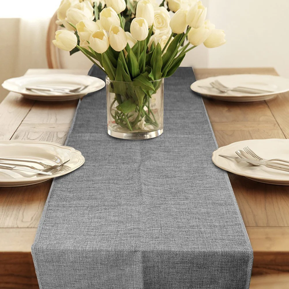 

30X275Cm Gray Table Runner Imitated Linen Rustic Burlap Solid Color Elegant Wedding Party Decoration Tablecloth For Country