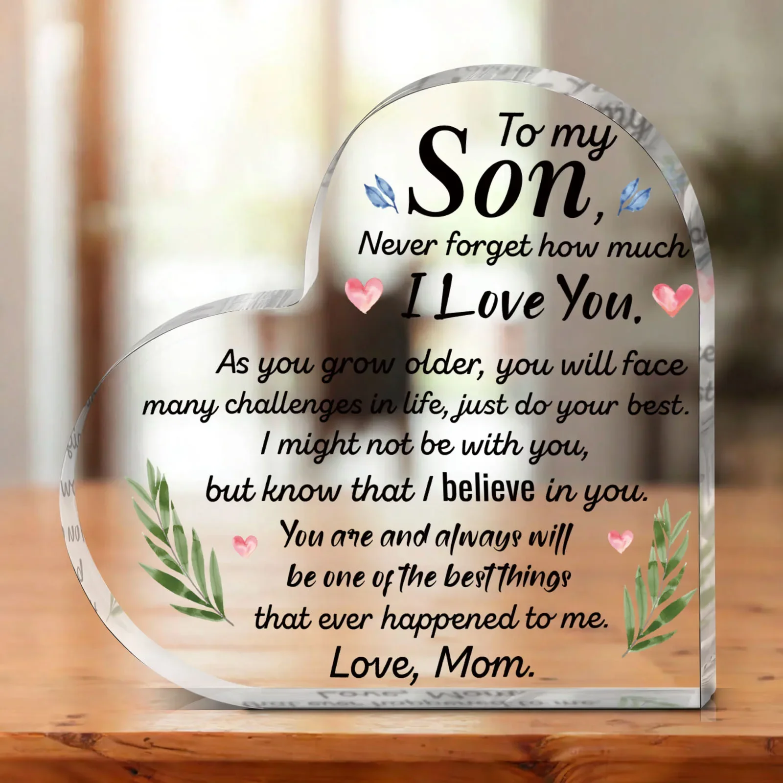 Heart Acrylic Desk Plaque To My Son Gift From Mom, Inspirational Mother Son Tabletop Keepsake