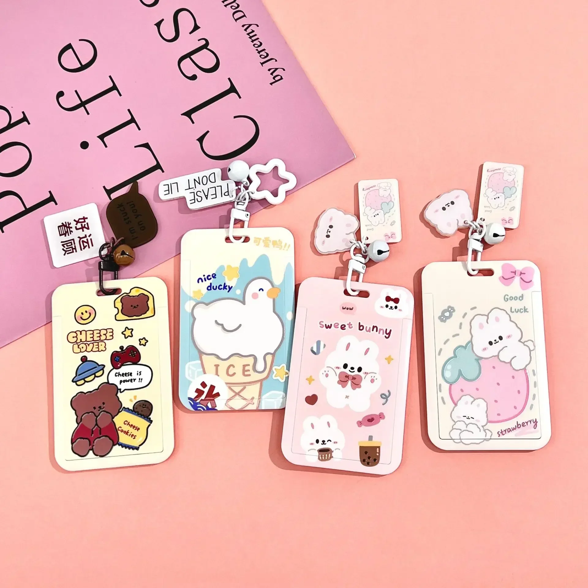 Cute Lanyard Campus Subway Bus Card Sleeve Keychain Bank Credit Card Holder ID Holder with Pendant Game Card Covers Cards Case