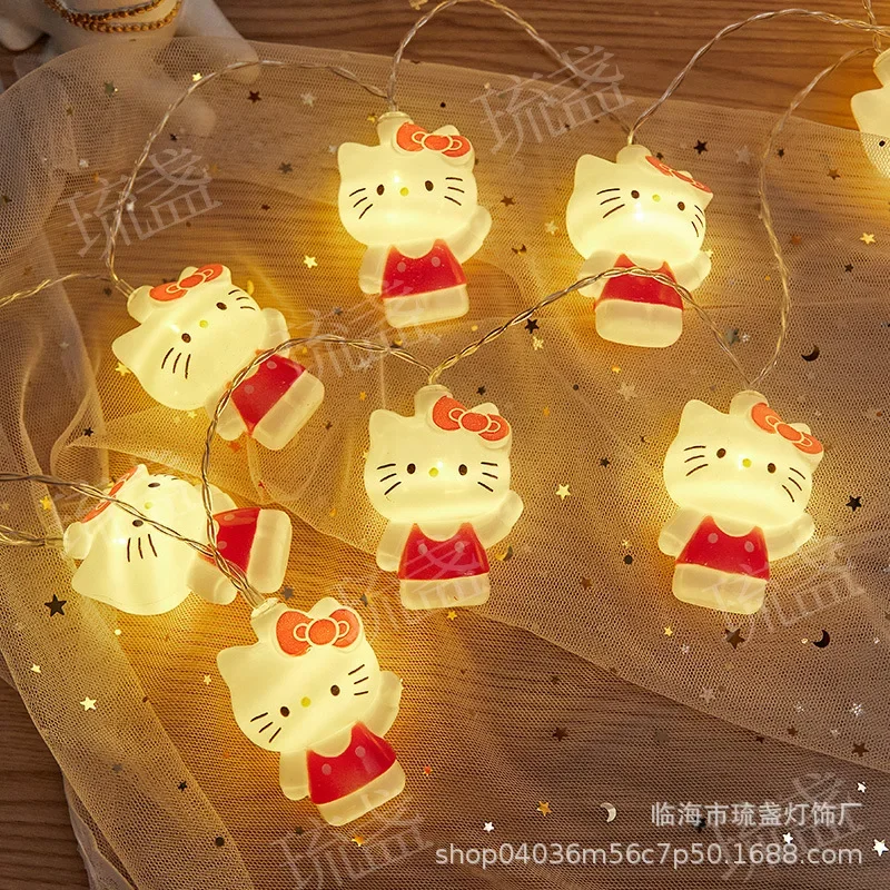 Kawaii Sanrio Hallo Kitty Lichterketten Schlafzimmer Atmosphäre Beleuchtung Batterie Hause Dekoration Anime Figuren Leuchtende Modell Spielzeug