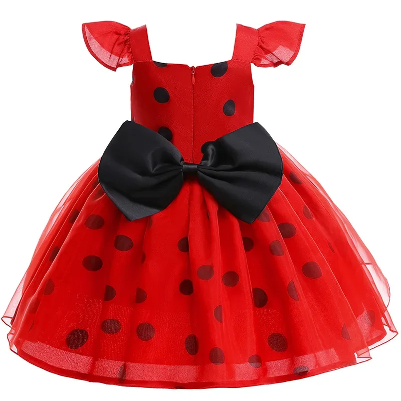 European and American new cosplay ladybug polka dot dress princess dress girl flying sleeve polka dot Halloween dress