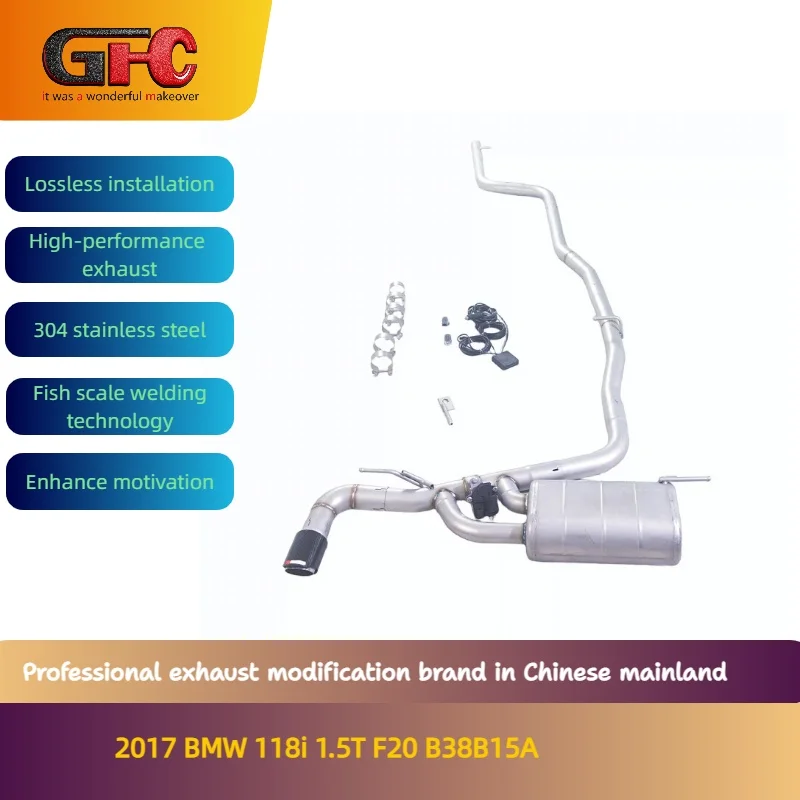 

GFC exhaust brand design for the 2017 BMW 118i 1.5T F20 B38B15A custom catback variable valve exhaust with muffler and tips
