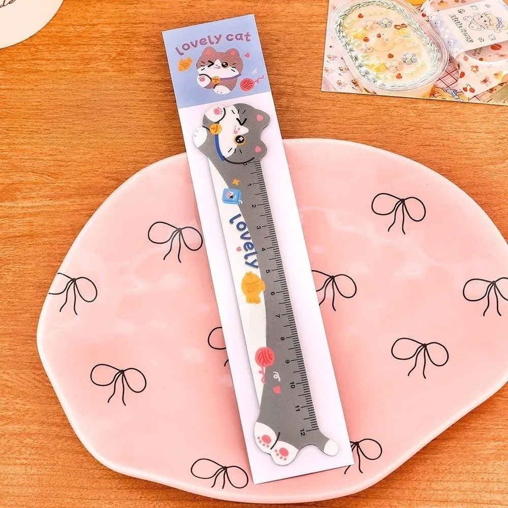 12cm Cartoon Cat Magnetic Ruler Kawaii Cute Design Magnetic Kawaii Stationery Ruler Cartoon Cat Pattern Irregular Shape