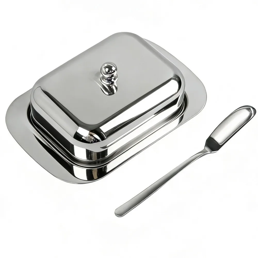 Food Grade Stainless Steel Butter Dish Airtight Butter Tray Butter Storage Container with Lid Butter Keeping Box Dining Table