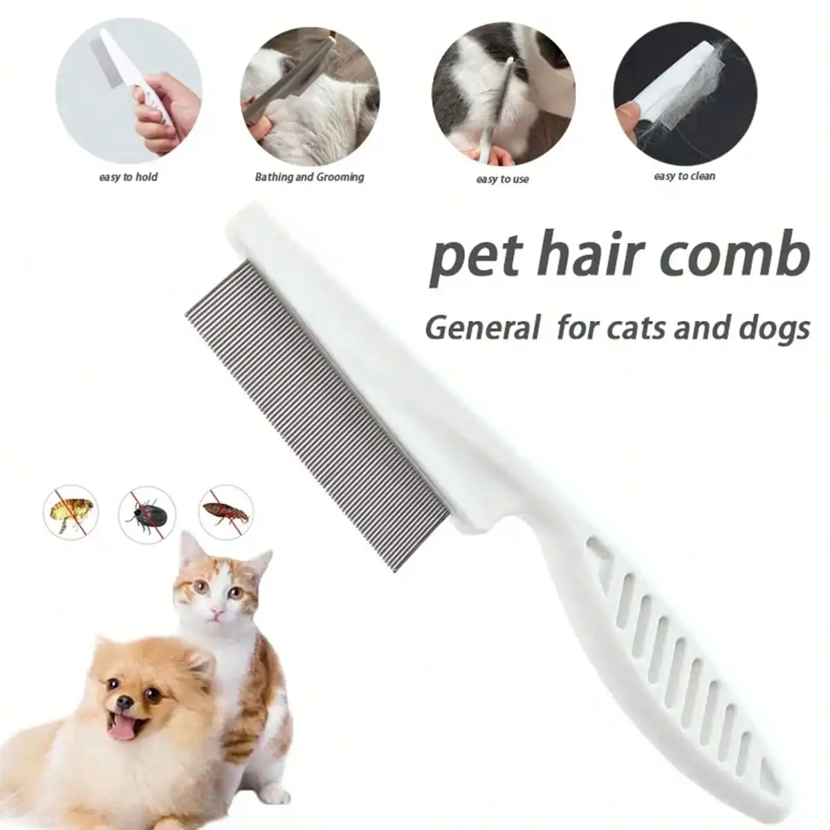 1pcEssential White Pet Hair Comb for Cats Dogs Effortless Grip Good for Bathing Grooming Detangles Cleans  Enhances Coat Health
