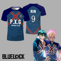 Japanese Anime Blue Lock PXG RIN Team Uniforms Jersey Five A Side Football T-shirt Cosplay Costume Men's Sports Round Neck Tops