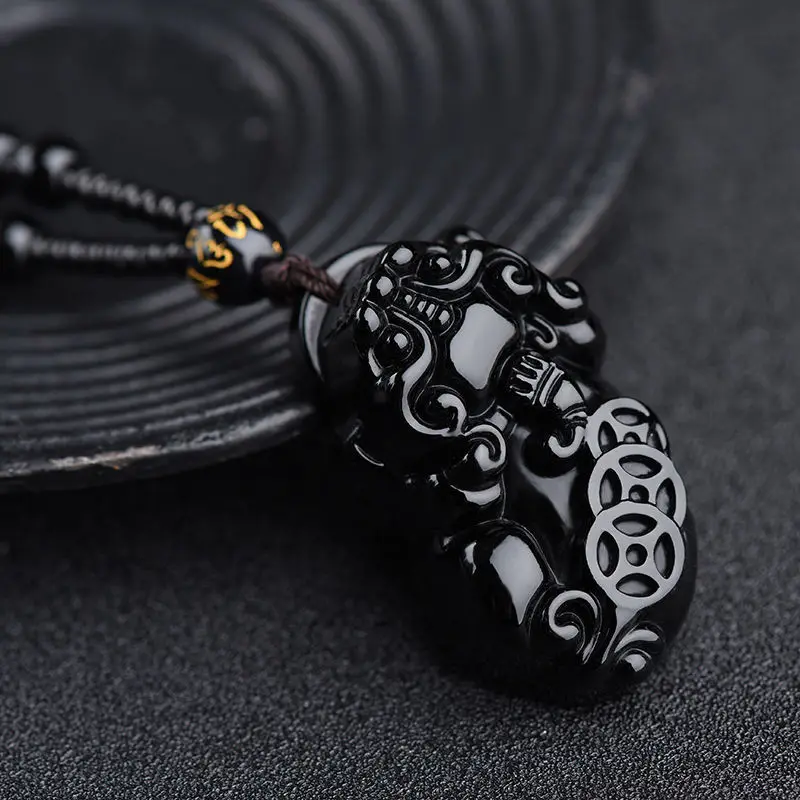 Obsidian Pixiu Pendant Men's Pixiu Necklace Women's Pixiu Ethnic Style Sweater Chain