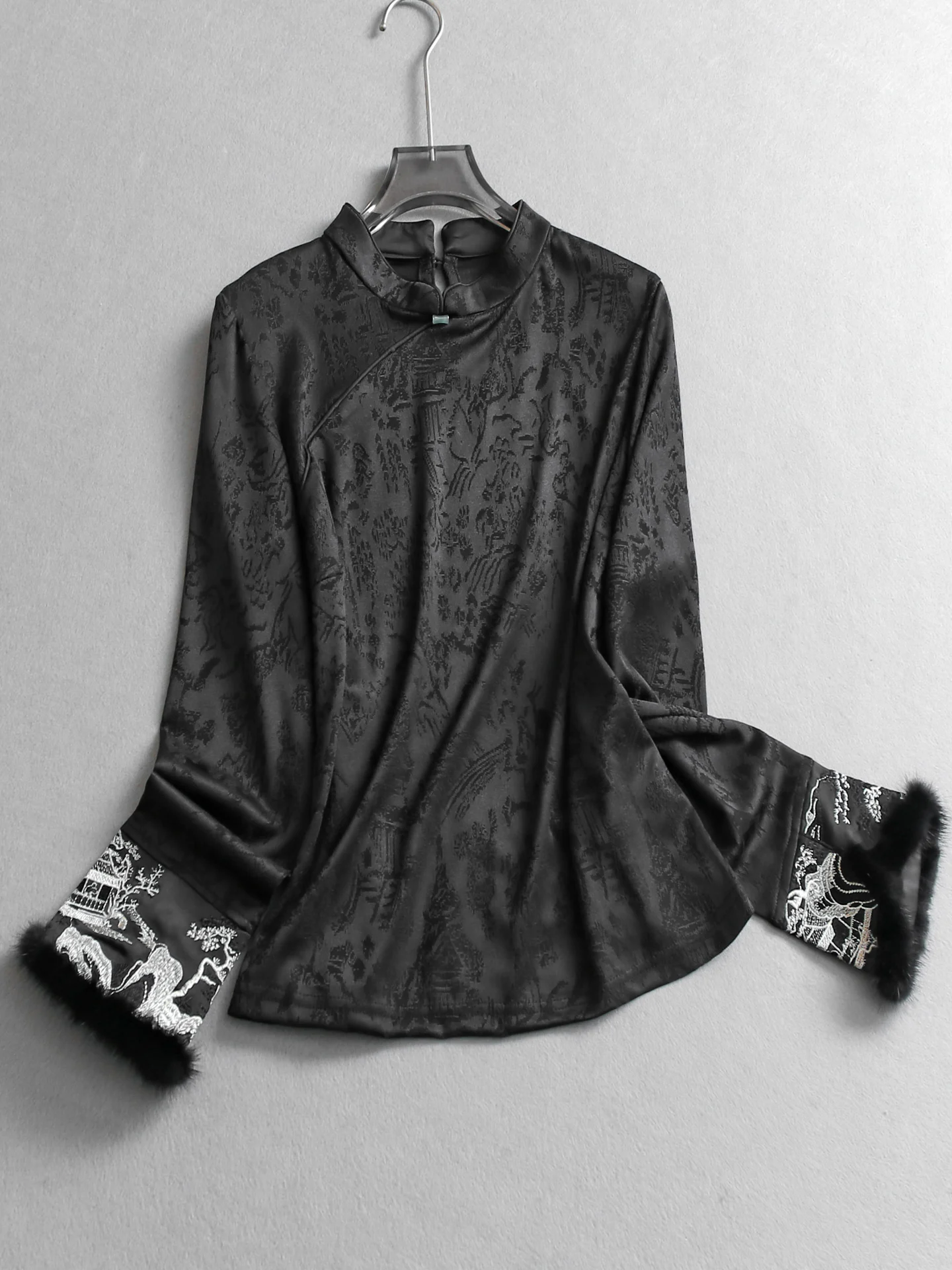 New Chinese Style Knitted T-Shirt Long Sleeve Women's Embroidered Button Detail Breathable Cotton Polyester Blend Top