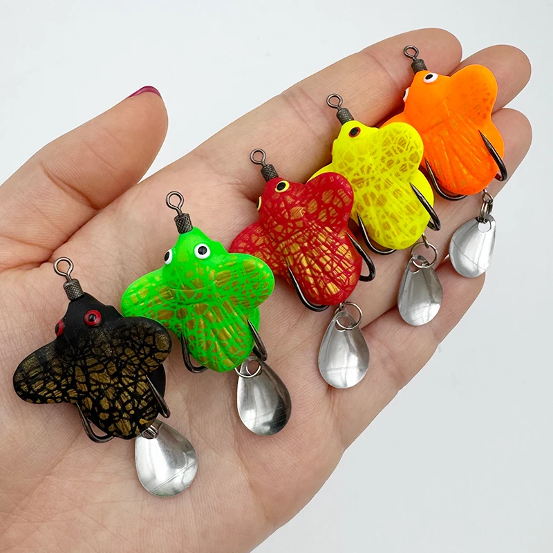 ShareShark 5 Stück Mini-Schmetterlings-Froschköder mit Glitzer, Doppelhaken, Bionischer Köder, Weichköder speziell für Schlangenkopf-Angelgeräte