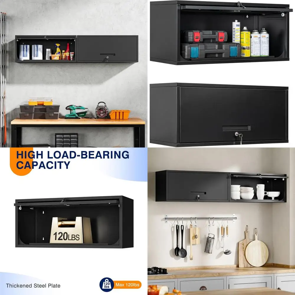 

Black Wall-Mounted Metal Garage Cabinet, Ideal for Basement, Kitchen, or Warehouse Storage, 13.7 Height