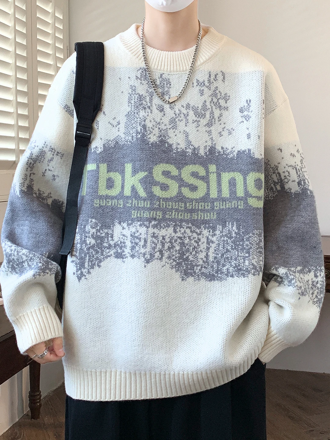 

Men's round Ne Knitted Sweater Autumn Winter New Sle Letter Embroidery Thiened Soft Warm Casual Loose Fit Faion