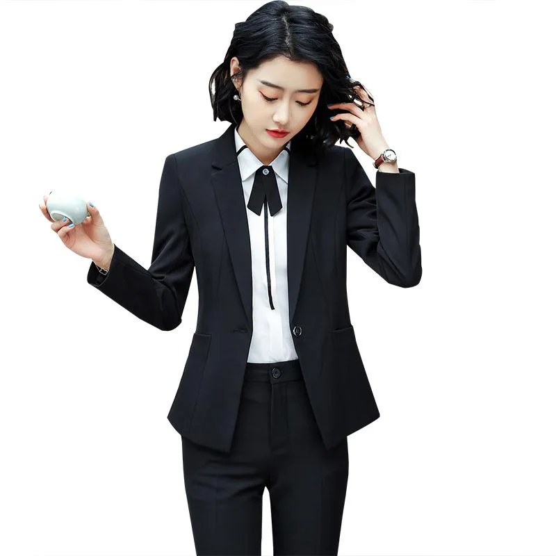 6001Black Blazer Women's Korean Suit Formal Wear Business Suit Fashion Temperament Hotel Front Stage Work Wear Clothes