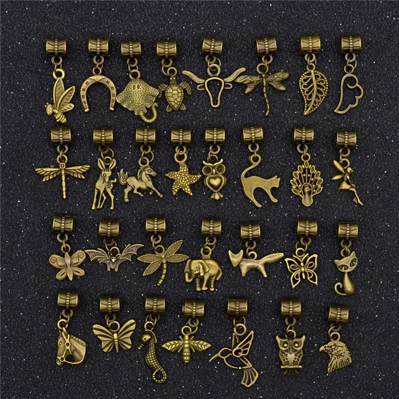 30Pcs Hair Clip Rings Mixed Styles Animal Heart Leaf Flower Charms for Hair Braid Beard Dreadlock Beads Rings Tube Accessories