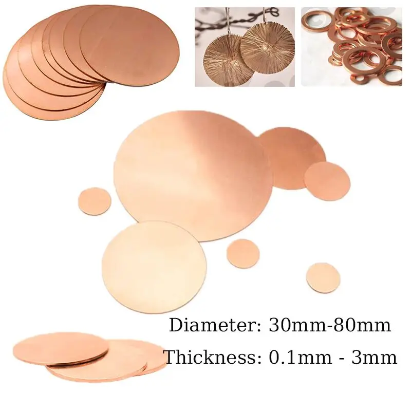T2 Pure Coppers Round Disc/Plate Thickness 0.1mm to 5mm, Diameter 30mm 31mm 32mm 33mm 34mm 35mm-50mm