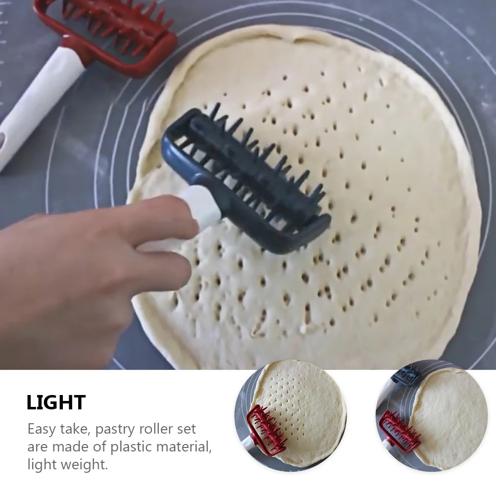 

2Pcs Pizza Hole Puncher Pastry Needle Wheel Dough Roller Maker Perforator Baking Tools Tart Pastry Kitchen Barware Plastic
