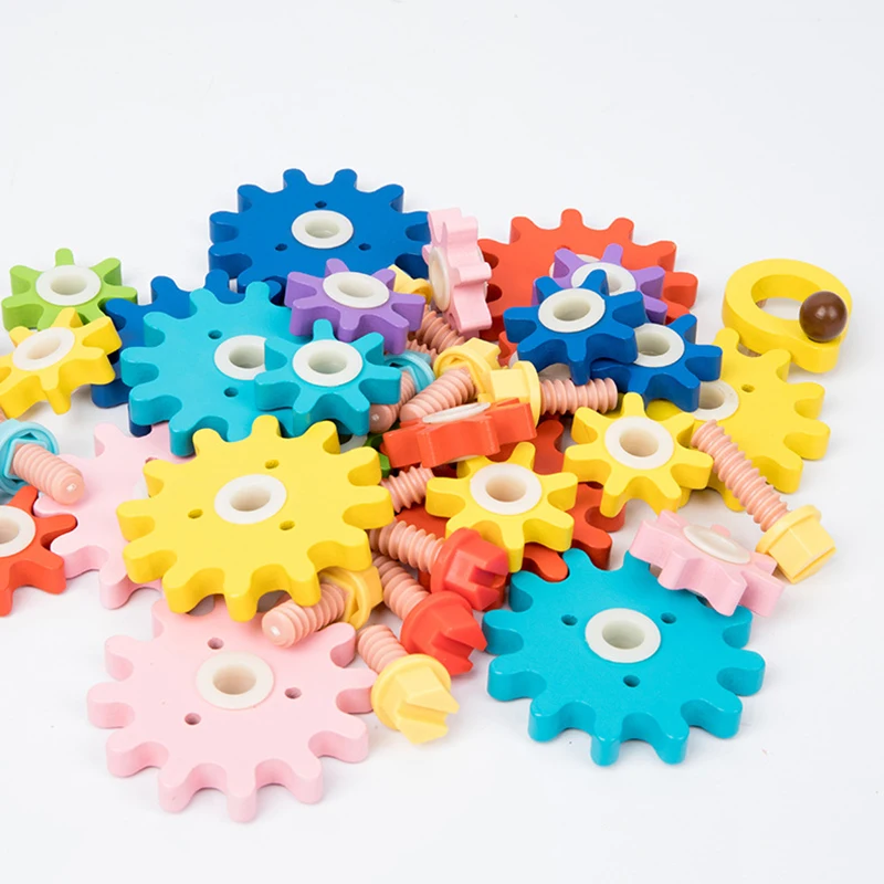 Wooden Nut Screw Puzzles Gears Rotating Montessori Toys Color Cognitive Shape Matching Kids Fine Motor Training Building Blocks