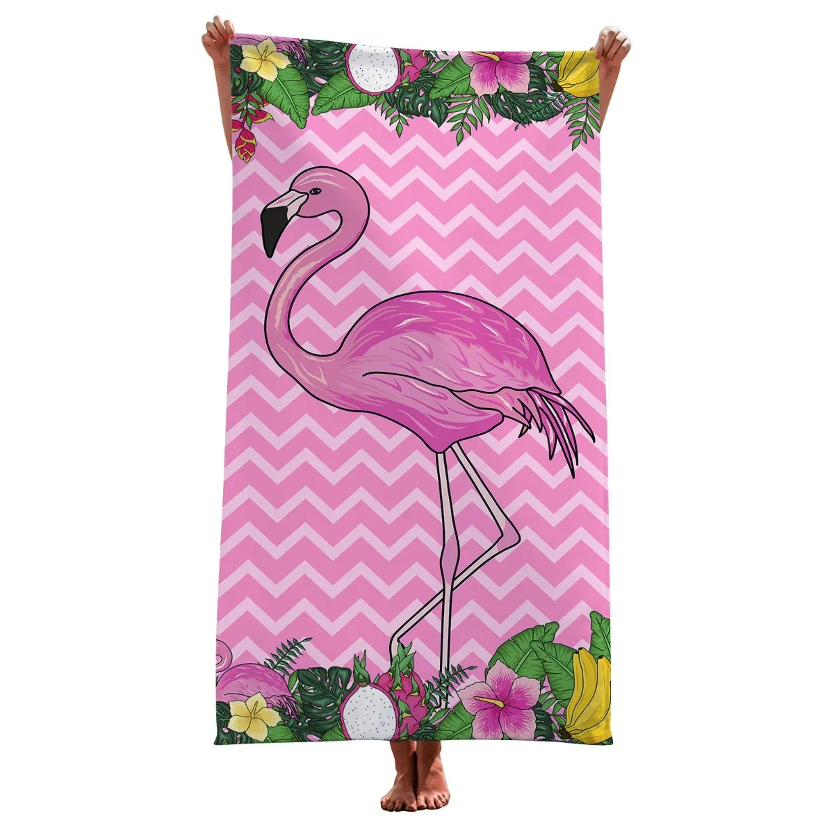 Pink Flamingo Printed Beach Bath Towel Microfiber Swimming Towels Oversized Super Absorbent Sand Free Thick Towels Home Textile