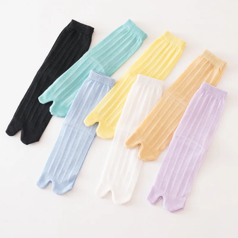 5 Pairs New Pure Cotton Summer Mesh Tabi Socks Solid Color Thin Two Finger Socks Japanese Fashion Breathable Long Flip Flop Sock