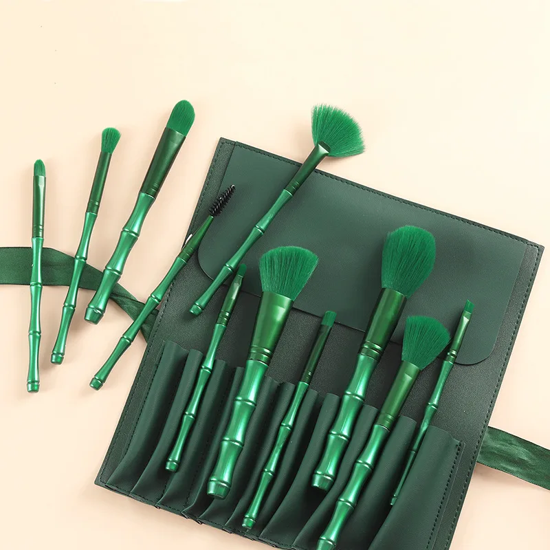 11Pcs Bamboo Makeup Brushes Kit Soft Dense Hair Multifunctional Brush Set Foundation Face Powder Eyeshadow Blush