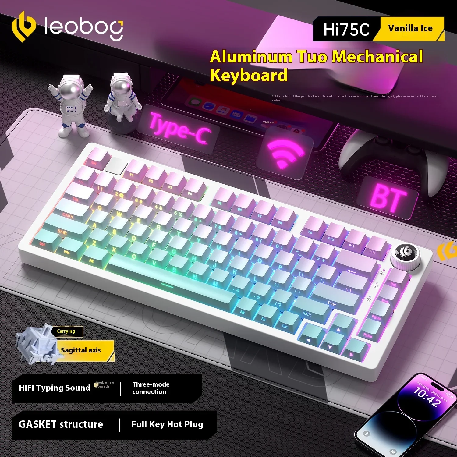 LEOBOG Hi75C Mechanical Keyboard Aluminium Alloy 3Mode/Wired Kit Hot Swap with Knob RGB Gasket Hi75C Keyboard Kit Custom PC Gift