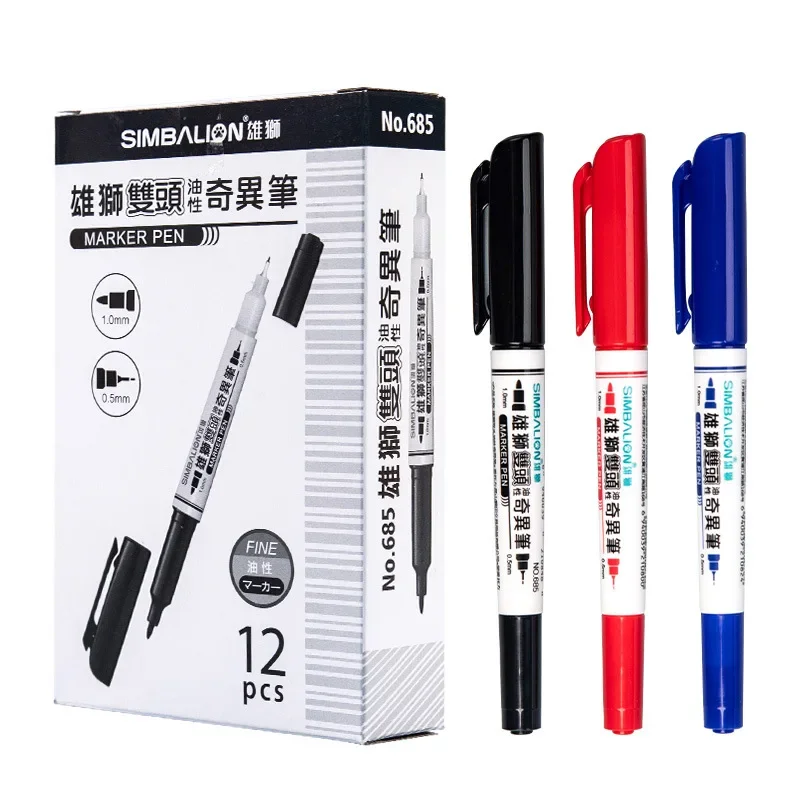 

12Pcs Twin Tip Permanent Markers Fine Point Black Blue Red Ink 0.5mm-1mm Waterproof Art Marker Pens Paper Fabric Paint Marking