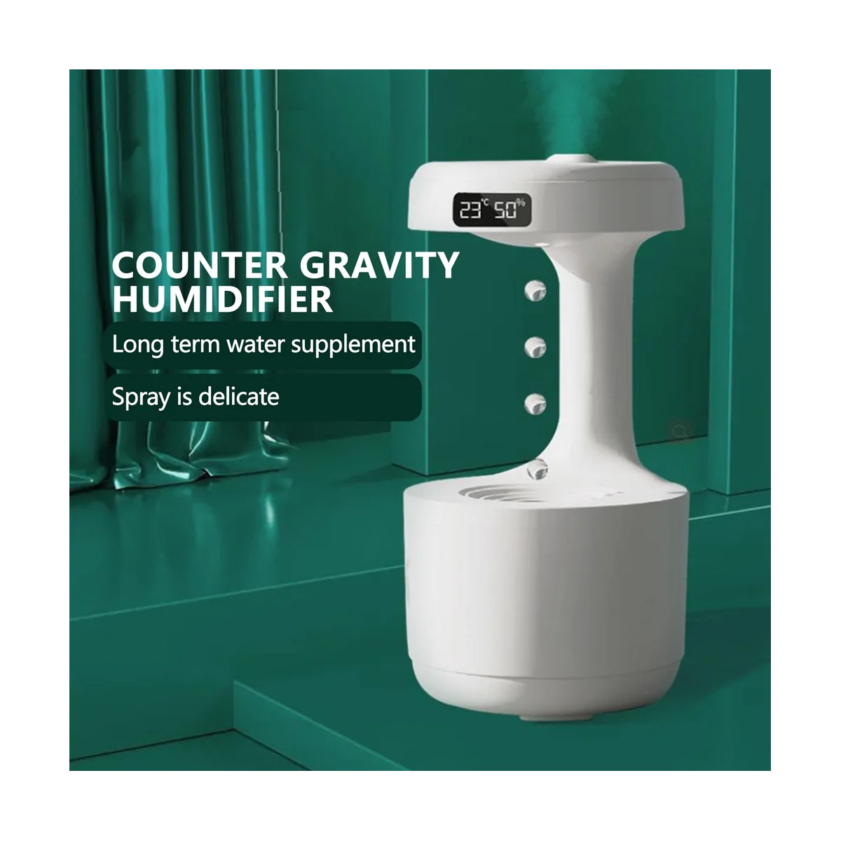 가정용 중력 방지 가습기 물방울 초음파 쿨 미스트 메이커, 침실 사무실용 LED 디스플레이 포함, 800ml