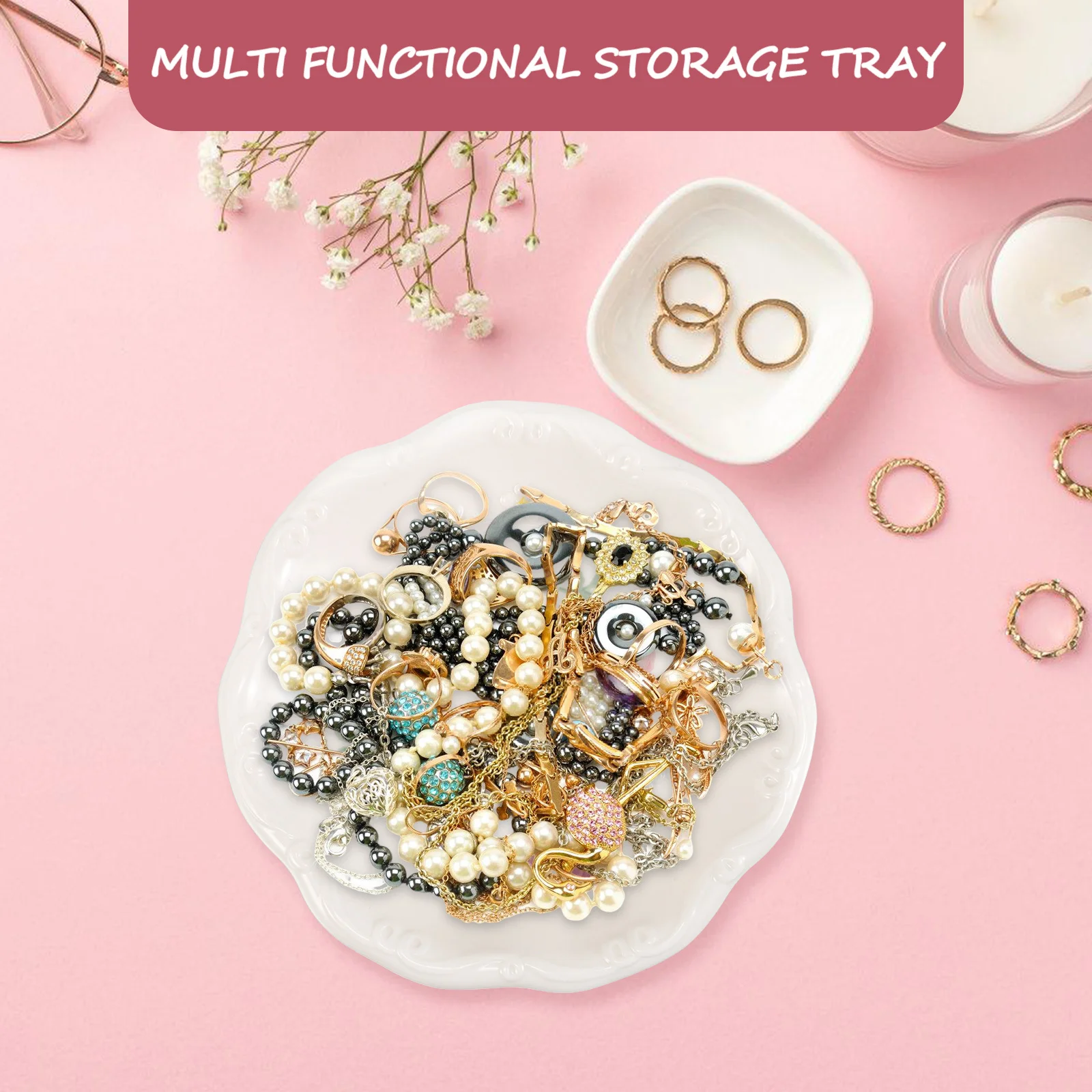 Ceramic Jewelry Tray with Irregular Shape Decorative Vanity Trinket Dish Ring Holder Jewelry Plate for Home Organization