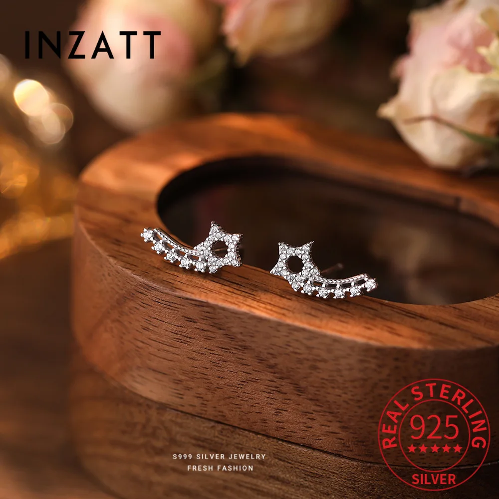 

INZATT Real 925 Sterling Silver Zircon Star Stud Earrings for Women Classic Fine Jewelry Minimalist Light luxury Accessories